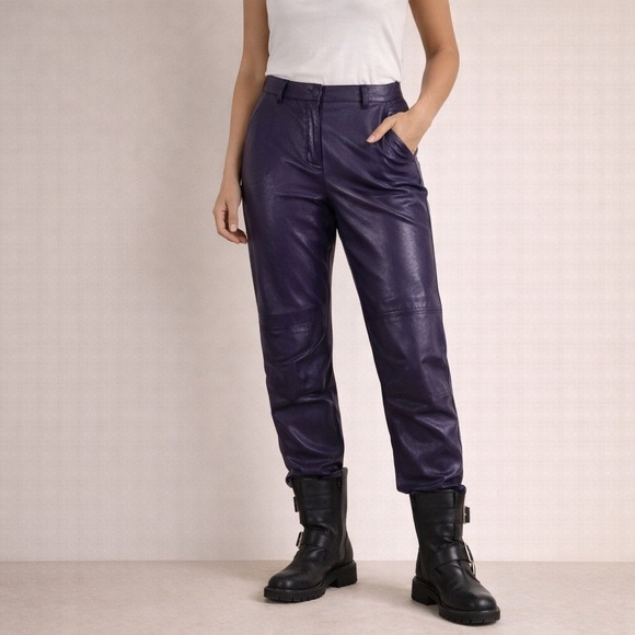 Danier Pants - Vintage Danier Purple Leather Pants Biker High Rise Size Small 28